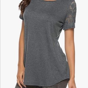 Gray Short Sleeve Top Lace Sleeves